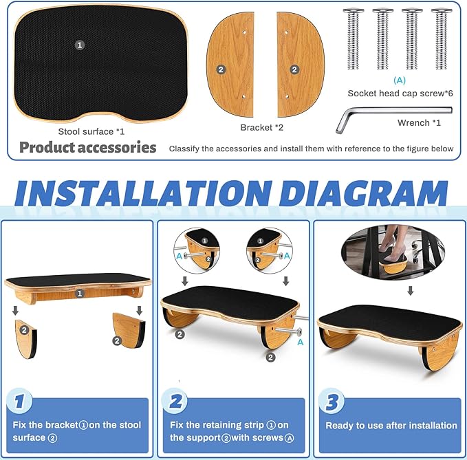 Taiyin Ergonomic Wood Foot Rest for Enhanced Circulation Under Desk Wood Footrest Stool Rocker Balance Board for Supporting Relieving Leg Pressure, Home and Office Use, 15.8 x 11 x 4.3 Inches