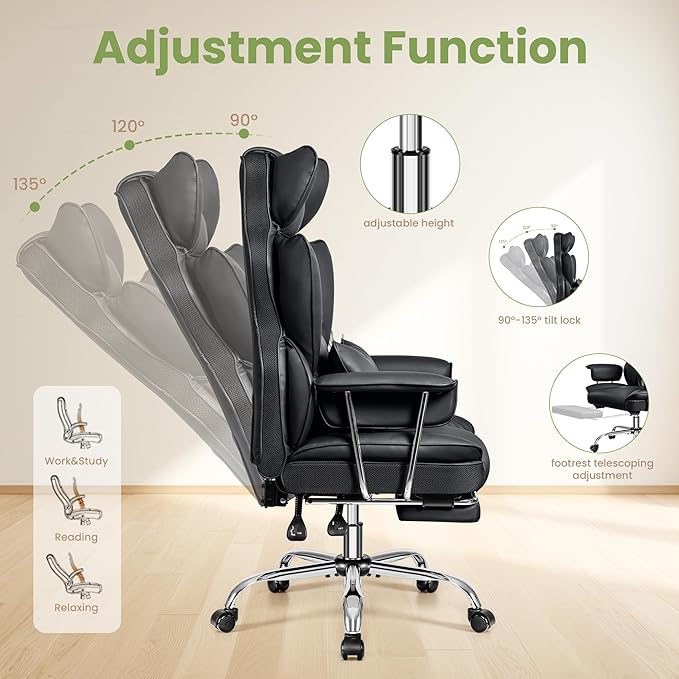 Desk Office Chair 400LBS, Executive Chair High Back Desk Chair with Footrest, Big and Tall Office Chairs with Lumbar Support, Black