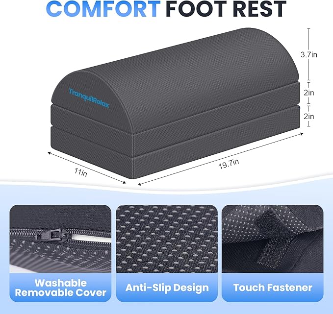 Foot Rest for Under Desk at Work, Gaming Accessories Foot Stool with 3 Adjustable Heights & Washable Cover, Comfortable Office Desk Accessories, Footrest for Office, Home and Car (Gray)