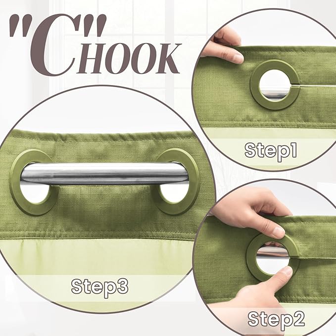 No Hook Slub Textured Shower Curtain with Snap in Liner - Olive Fabric Outer Curtain & Waterproof Inner Liner, Hotel Style with See Through Top Window, 71x74 in