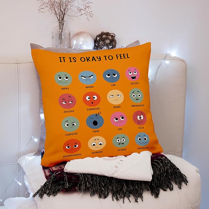 Nogrit Counseling Office Must Haves Throw Pillow Cover, Calming Corner, Mental Health Pillowcase Decor for Home Kids,Mental Health Counselor Gifts, Calming Corner Pillow Covers 18x18 Yellow