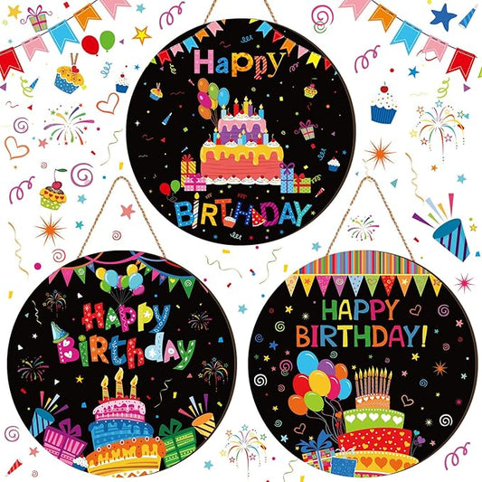 Blosssound 3 Pcs Door Decorations Front Hanging Door Sign Hanging Ornament Wooden Wall Sign Hanger for Celebrations Farmhouse Home Living Room Party Supplies(Birthday)