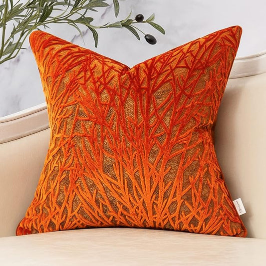 Yangest Burnt Orange Twigs Throw Pillow Cover Branches Velvet Cushion Case Neutral Pillowcase for Sofa Couch Bedroom Living Room Home Decor,20x20 Inch