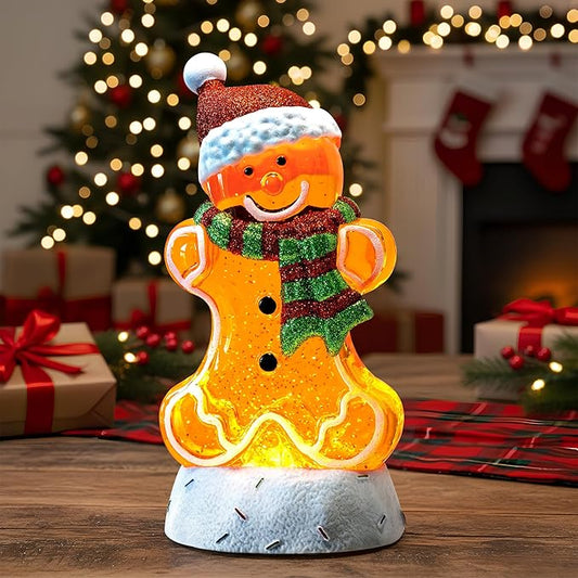 10.1" Christmas Snow Globe Water Lantern with Gingerbread Battery Operated or USB Powered Musical Lighted Holiday Decoration for Tabletop Display for Family and Friends