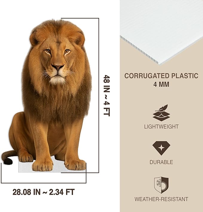 Lion - Sitting Life Size Standee - 4FT Freestanding Coroplast Cutouts | Safari Animal Standup Photo Booths, Jungle Party, Birthday & Halloween Decorations