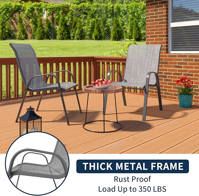 Amopatio Patio Chairs Set of 2, Breathable Garden Outdoor Furniture for Backyard Deck,Outdoor Stackable Dining Chairs for All Weather, Dark Grey