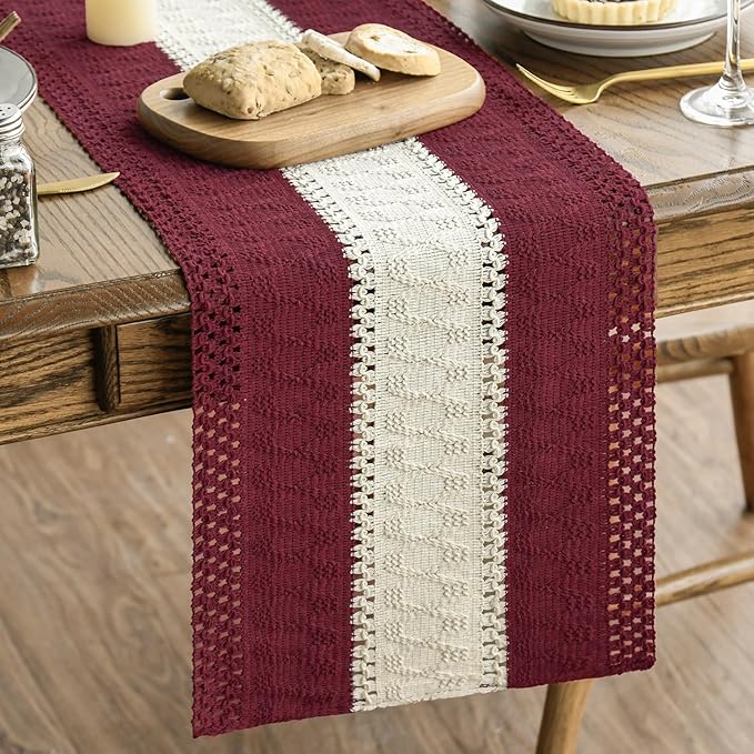 Artoid Mode Red Farmhouse Rustic Table Runner, Seasonal Hollow Kitchen Dining Table Decoration for Home Party Decor 12x36 Inch