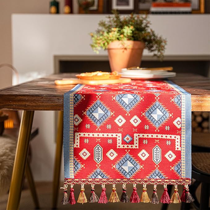 13×72 Inch Table Runner, Retro-Luxury Tassels Series for Kitchen Dining Table Holiday Decoration (Chipset)