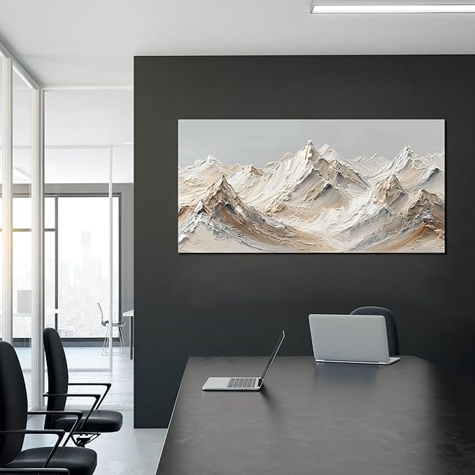 Abstract Canvas Art White Mountain Wall Art Minimalist Wall Decor Large Painting Nature Artwork for Living Room Bedroom Dining Room Office 24" x 48"