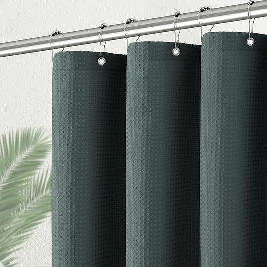 Stall Fabric Shower Curtain - Waffle Textured Small Heavy Duty Cloth Shower Curtains for Bathroom, 256GSM Narrow Hotel Spa Luxury Bath Curtain Set with 6 Hooks (36Wx72H, Stormy Weather)