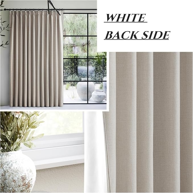 100 Inch Curtains Cabin & Drapes Window Coverings Linen Custom Blackout Curtains (Each 40x2 Panel 80 Widex100 Tall Natural Birch) Double Pinch Pleated Sliding Door Curtains for Patio