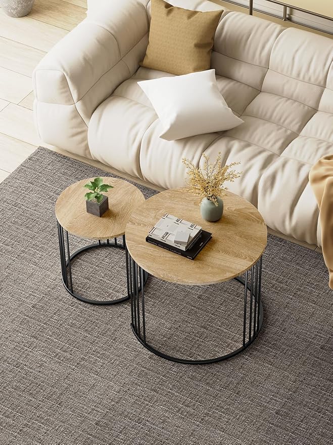 YORKING Nesting Coffee Table Set of 2, Round Table Set, Morden End Side Night Stand for Bedroom Dining Room （Wood）