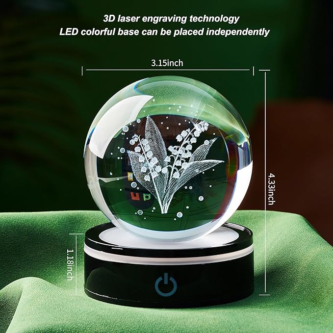 3D Linglan Flower Statue, Colorful LED Base, Suitable for Friends, Teachers, Mothers, Birthdays, Friends, Colleagues, Wives as Gifts, Linglan Flower Decorative Glass Ball as a Love Desktop Gift