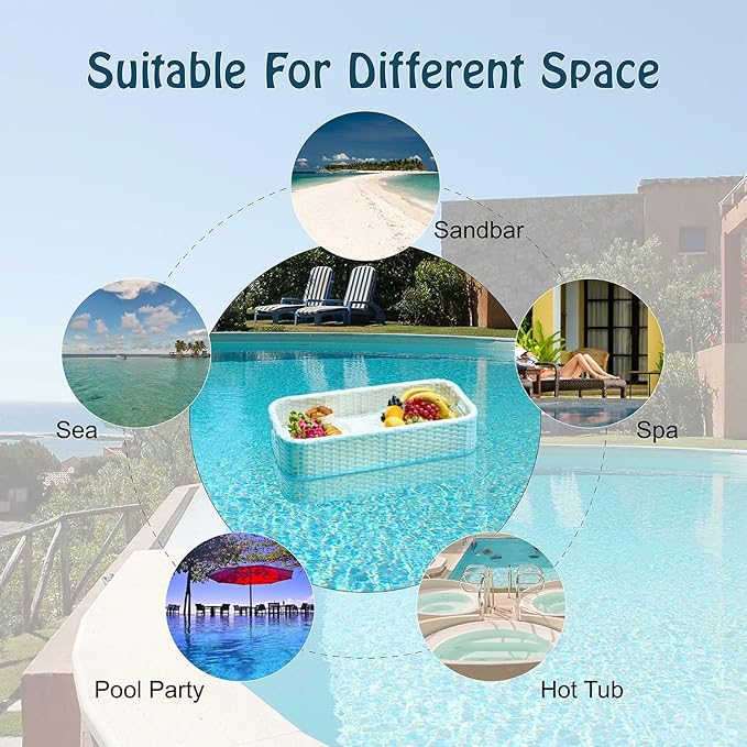 Floating Tray for Pool, Round Serving Tray for Swimming Pool Floats, for Hot Tub, Hot Spring, Beach Party, Pool Serving Drinks, Brunch (Brown, Small)