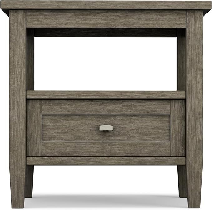 SIMPLIHOME Warm Shaker SOLID WOOD 20 inch Wide Rectangle Transitional End Side Table in Farmhouse Grey for the Living Room and Bedroom