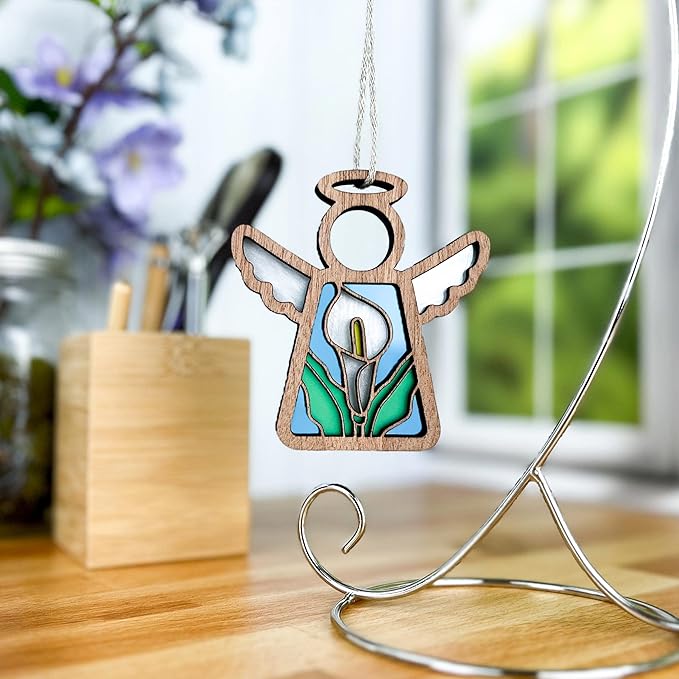 Calla Lily Decor - Christmas Tree Ornaments - Guardian Angel Flower Figurine - Loss of Father Sympathy Gift - White - 3.5" (H)