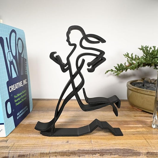 Runner Sculpture – Minimalist Running Figurine | Motivational Gift for Runners, Athletes & Fitness Lovers (Abstract Female Runner Matte Black)