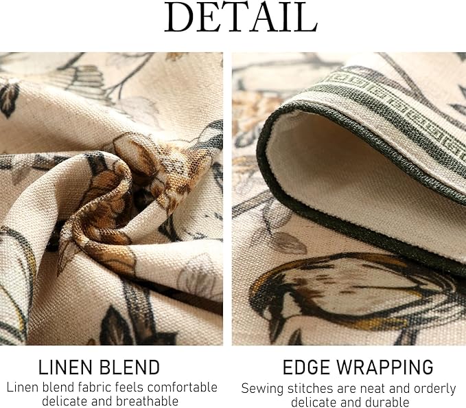 ISAENNE Designer Vintage Beige Linen Table Runner 102 Inches Long,Elegant Floral and Bird Pattern Decor Table Runners for Dining Tables,Thanksgiving,Christmas,Banquet,Party,12"*102"-Murad A