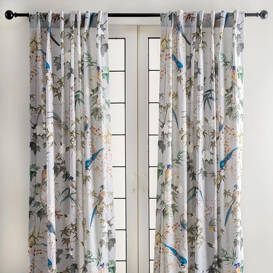 Maison d' Hermine Curtains for Living Room 100% Cotton 84 inch Length Two Panels Light Filtering Curtains for Bedroom Windows with Rod and Loop Pockets Drapes (Hokuzai Green, 50" W x 84" L)