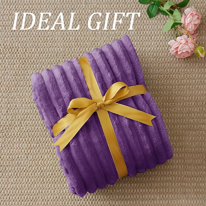 BEDELITE Fleece Throw Blanket for Couch - 300GSM Soft & Warm Fluffy Purple Blanket, Decorative and Giftable Striped Blankets for Women, Men, 50"x60"