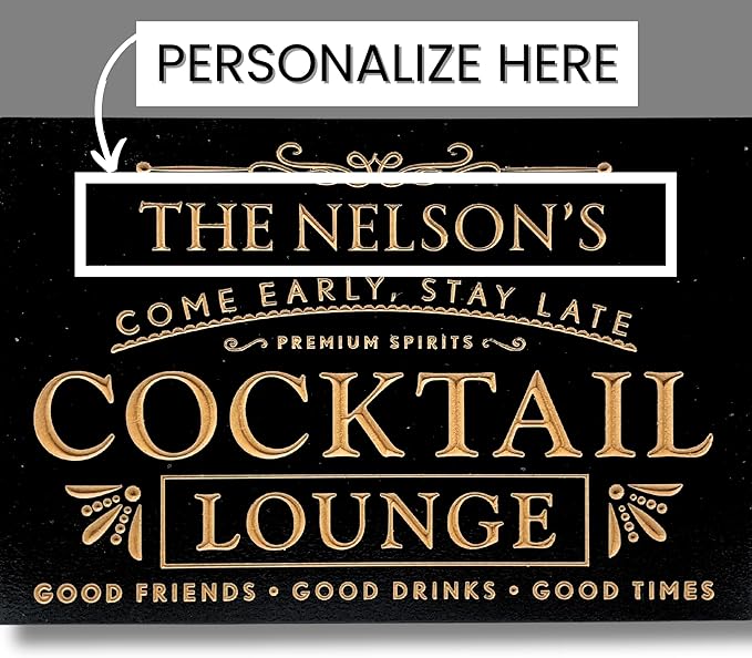 Custom Bar Sign - Choice of Size, Fonts, and Colors | Personalized Cocktail Lounge Bar Decor, Personalized Bar Signs for Home Bar, Home Bar Decor, Bar Wall Decor, Bar Decorations | True Stock Studios