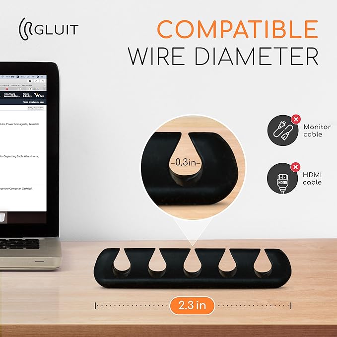 GLUIT Adhesive Desktop Cable Organizer 15 Slots Versatile Cord Holders Wire Clips and Cable Holder Cord Organizer for Desk Table Accessories Office Spaces New Black 5 Pack