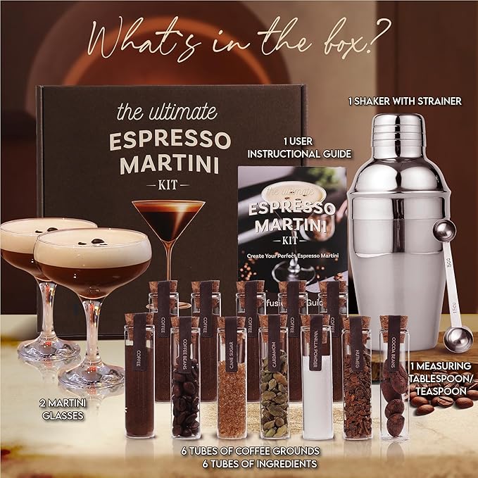 Your Dream Party Shop - Premium Cocktail Kit Gift Set - with Glasses, Accessories, and Elegant Decorations for Birthdays, Birthday Gifts for Women (Espresso Martini Kit)