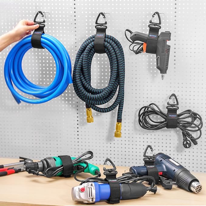 Heavy Duty Storage Straps(10-Pack), Trilancer Hook-and-Loop Cord Organizer and Hanger with Triangular Buckle to Hang on Walls for Cables, Wires, Rope, Hoses, Organization for Home, Garage or Workshop