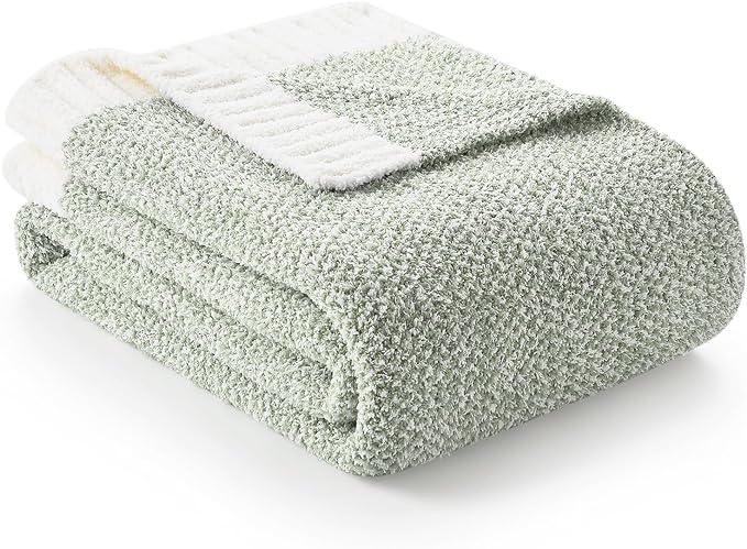 Snuggle Sac Heather Sage Green Blanket for Couch, Reversible Super Soft Knitted Blankets Warm Cozy Fuzzy Plush Throw Blankets for Sofa, Bed, Camping, Sage Green, 60x80 inches