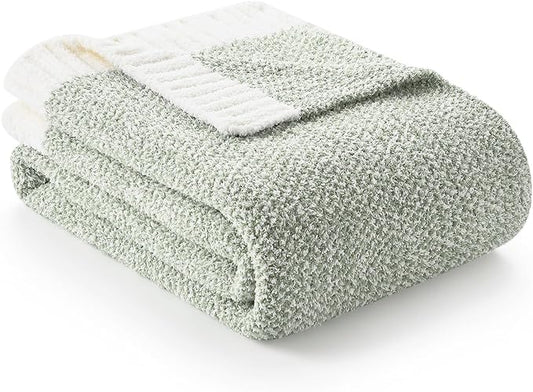 Snuggle Sac Heather Sage Green Blanket for Couch, Reversible Super Soft Knitted Blankets Warm Cozy Fuzzy Plush Throw Blankets for Sofa, Bed, Camping, Sage Green, 60x80 inches