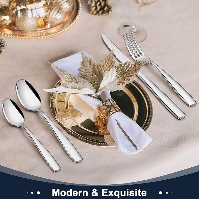 Herogo Heavy Duty Stainless Steel Silverware Set, 60-Piece Heavy Weight Flatware Cutlery Set for 12, Modern Tableware Eating Utensils for Home Hotel Wedding, Dishwasher Safe, Mirror Polished