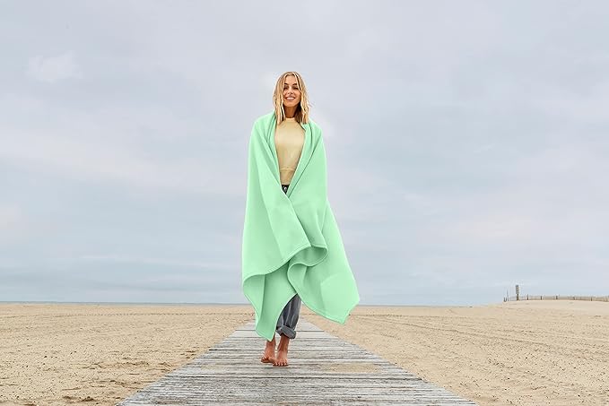 MV Sport Lightweight Sweatshirt Blanket Throw – Warm & Cozy, Breathable Oversized Fleece Knit, Couch, Bed, Travel, Cold Nights, and Outdoors – Soft Light Weight Blanket 54" x 84" Key Lime