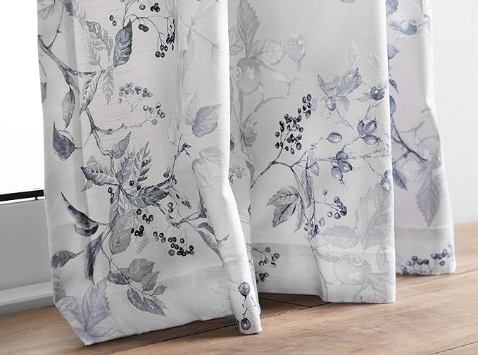 Maison d' Hermine Curtains for Living Room 100% Cotton 96 inch Length One Panel Light Filtering Curtains for Bedroom Windows with Rod and Loop Pockets Drapes (Equinoxe Blue, 50" W x 96" L)