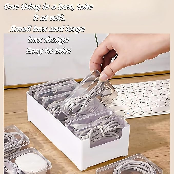 11 Box Cable Organizer Storage Box, Desktop Cable Management with Switch, Power Cord Organizer for Office,Home,Desk Accessories Storage Stationery Supplies and Accessories（White）