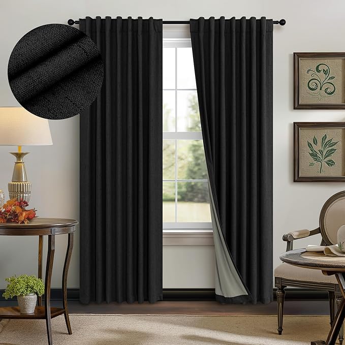 72 Inch Blackout Curtains for Living Room 2 Panel Burg Complete Black Out Thermal Insulated Darkening Back Tab Pleated Lightweight Noise Reducing Saver Energy Saving Long Curtain for Bedroom 72 Length