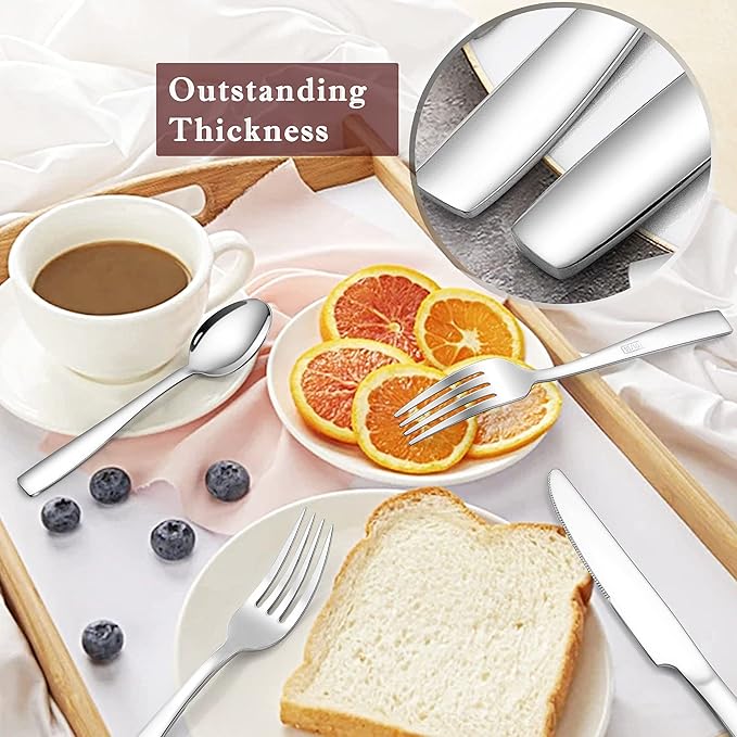 Herogo 18/10 Stainless Steel Silverware Set, 60-Piece Fancy Flatware Cutlery Set for 12, Modern Eating Utensils Tableware for Home Restaurant Wedding, Mirror Polished, Dishwasher Safe