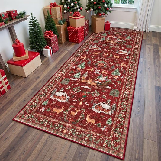 Lahome Christmas Runner Rug 2x6 Red Runners for Hallways,Kitchen Rugs Non Slip Washable Entryway Carpet Runner,Soft Christmas Tree Santa Claus Runners for Bathroom Bedside Holiday Decor(2'x6',Red)