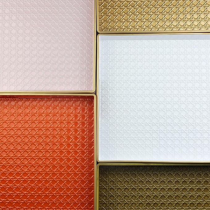 Pink Decorative Coffee Table Tray, Rectangular Plastic Serving Tray with Handles for Living Room, Ottoman, Bathroom, 15.7"*10.2"