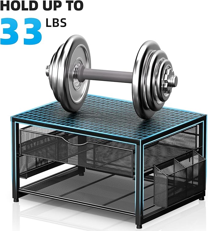 Marbrasse Wood Printer Stand for Desk, 2-Tier Desktop Printer Table for Home Office, Printer Stand with Storage Drawer 2 Pen Holders, Multi-Purpose Desk Organizer for Fax Machine Scanner (Wood Black)