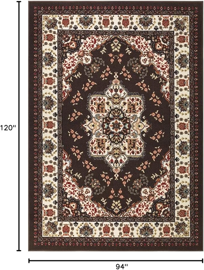 Antep Rugs Alfombras Oriental Traditional 8x10 Non-Skid (Non-Slip) Low Profile Pile Rubber Backing Indoor Area Rugs (Brown, 7'10" x 10')