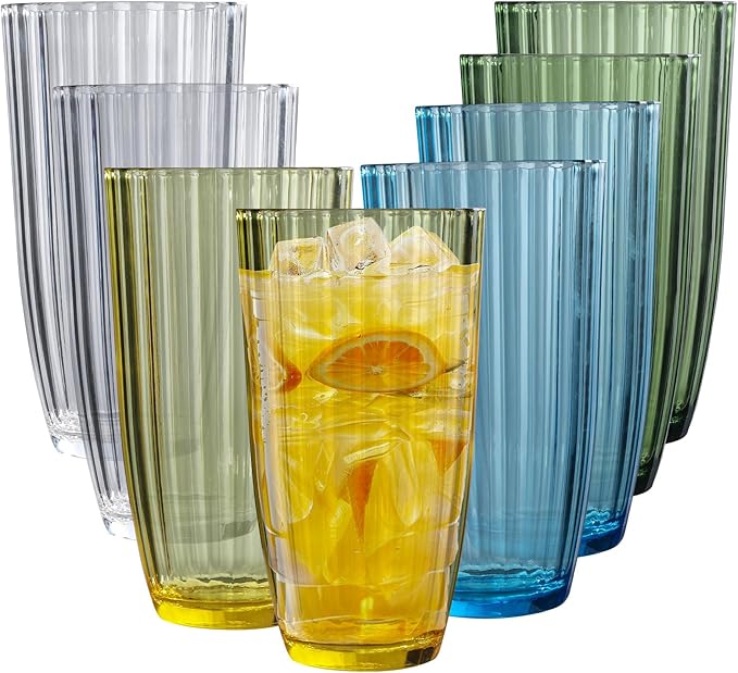 Acrylic Clear Highball Plastic Cups | Plastic Reusable Tumblers 20oz (Set of 8) | Stackable | BPA-free Tumblers | Shatterproof | Top-rack Dishwasher Safe