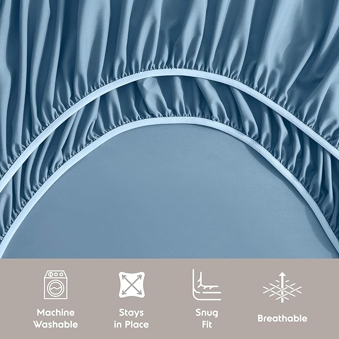 Nestl Extra Deep Twin XL Sheet Set - 4 Piece Breathable & Cooling Sheets - Hotel Luxury Bedding Set w/18-24 Inch Deep Pockets - Easy & Secure Fit - Super Soft, Wrinkle Free & Comfy - Blue Heaven