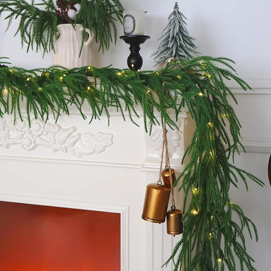 Christmas Garland Prelit Real Touch Norfolk Pine Garland Artificial Realistic Greenery Garland for Mantle Fireplace Table Centerpiece Indoor Outdoor Home Decor 6FT