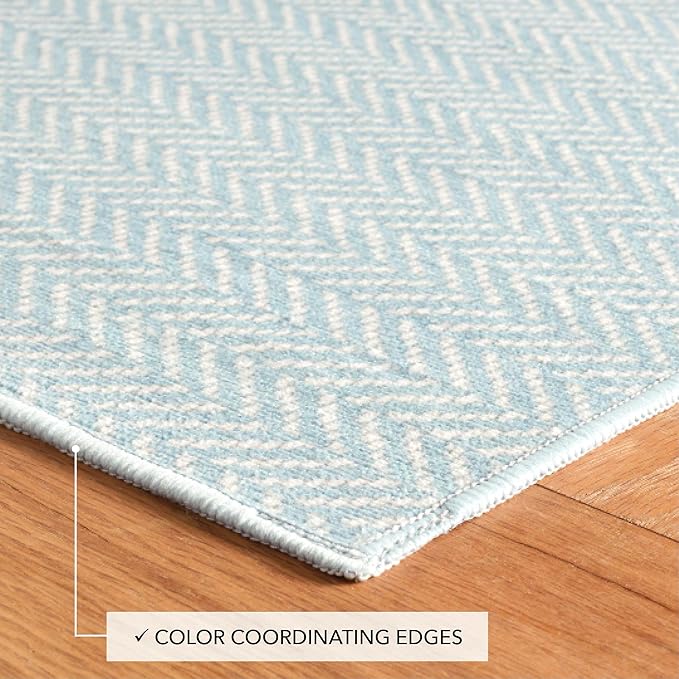 Dash and Albert Herringbone Machine Washable Area Rug - 6' x 9' Swedish Blue - Geometric Accent Rug - Anti-Slip Backing, Lightweight, Machine Washable, High Traffic Areas Kitchen, Mudroom, Entryway