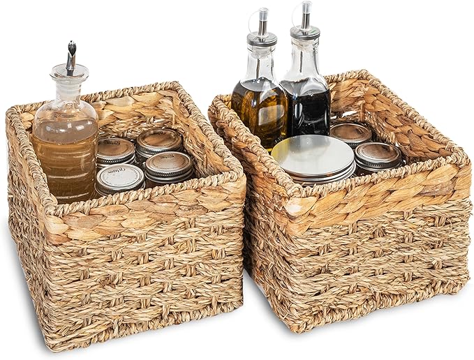 Small Wicker Baskets for Storage 2-Pack, Natural, Woven Baskets for Organizing Living Room, Pantry Baskets, Shelves - Small Size - 8x7x5.5 inches