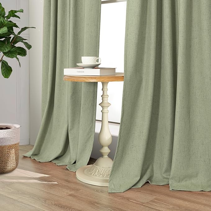 102 Inch Curtains Blackout Sage Green Christmas Decoration Black Out Linen Drapes for Bedroom Aesthetic Moody Retro Vintage Light Sage Spring Curtains for Living Room 8.5ft Length 52x102 Long 2 Panels