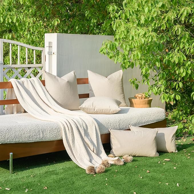 a moment Pack of 2 Ivory Stain-Resistant Throw Pillow Covers Pet-Friendly Pillowcases Cushion Covers for Sofa Couch Bed Outdoor Waterproof 20x20 Inch