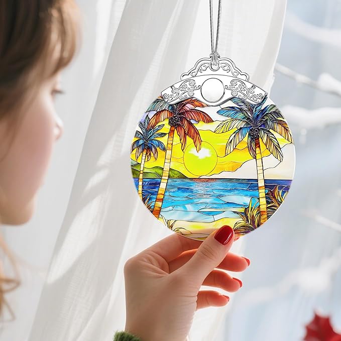 Christmas Ornaments: Stained Glass Ornament, Christmas Tree Ornament, Hanging Ornaments for Home Decor & Xmas Tree Decorations – Exquisite Holiday Decor, Gifts & Holiday Present - Beach Sunset
