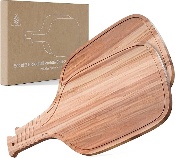 New – Set of 2 Pickleball Paddle Charcuterie & Cheese Boards – Acacia Wood Cutting Boards (16.9” x 8.1”) Serving Tray. Pickleball Gifts for Men or Women, Pickle Ball Plates, Pickle Ball Accessories