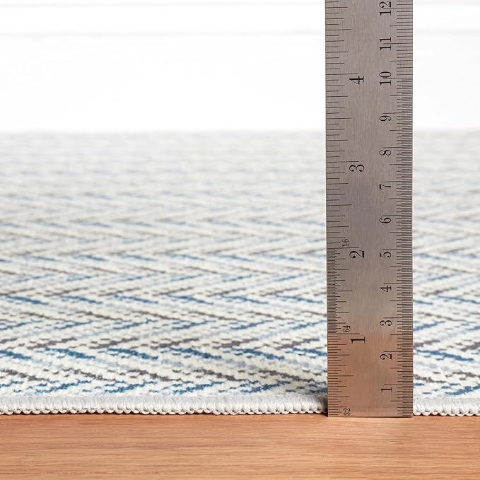 Dash & Albert Lowell Blue Machine Washable Rug, 8 X 10 Feet, Blue Graphic Pattern - Premium Luxury Hotel Quality Soft Breathable Hypoallergenic Machine Washable Easy Care All Season Comfortable